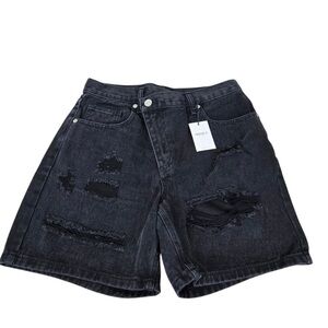 ZARA | Black High Waist Distressed Asymmetrical Shorts